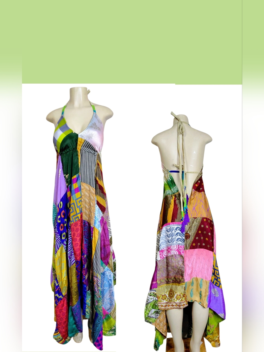 Boho Patchwork Halter Maxi Dress - Multicolor OS